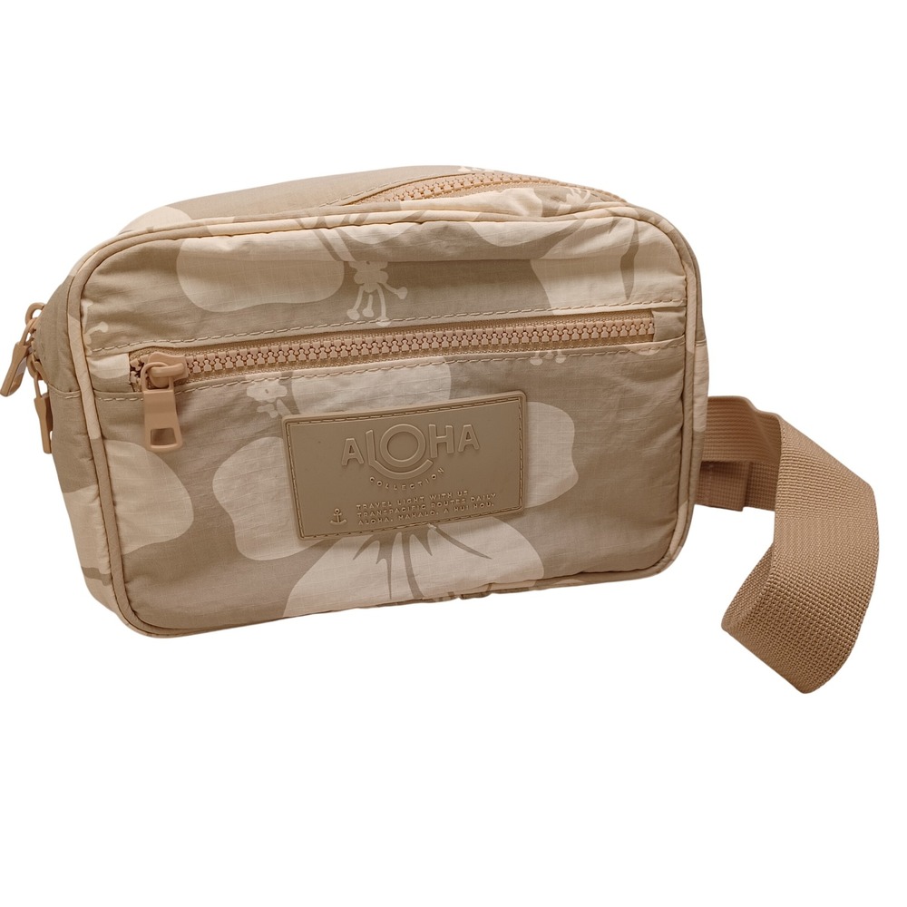 Aloha Collection Tan Hibiscus Floral Ripstop Hip Pack Belt Bag Water Resistant